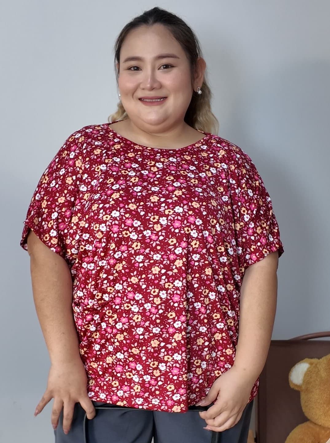 เดรสแขนสั้น ลายจุด สีขาว-ดำ